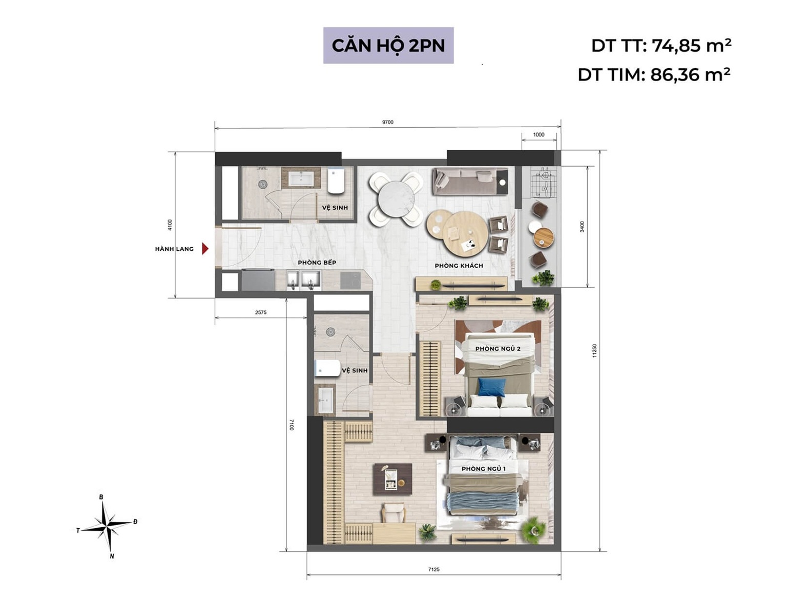 căn hộ 2 phòng ngủ dự án alluvia city văn giang hưng yên